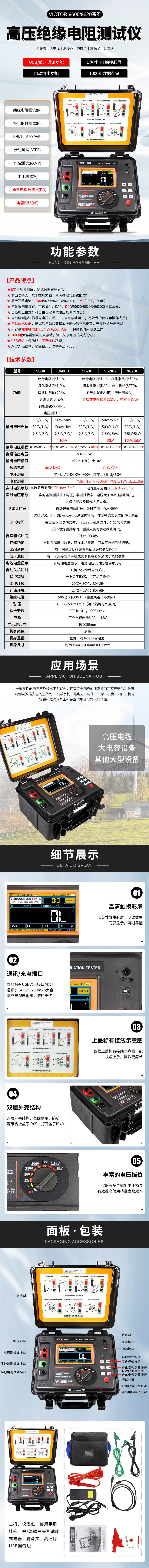 VICTOR 9620/9620B/9620C高压绝缘电阻测试仪
