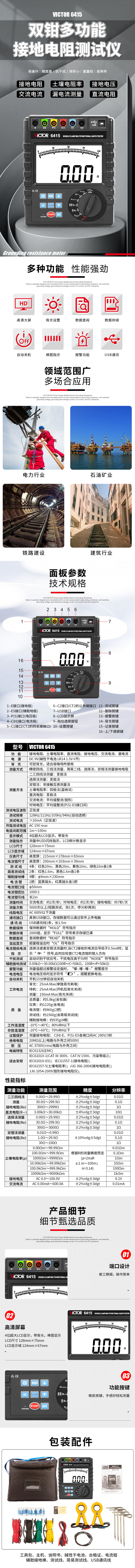 VICTOR 6415 双钳多功能接地电阻测试仪(2024款)