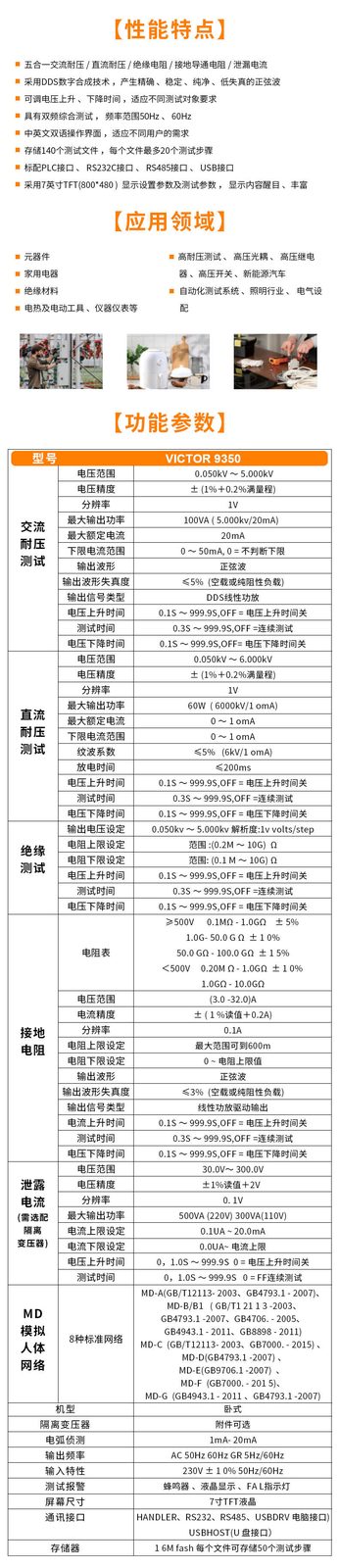 VICTOR 9350五合一程控安规综合测试仪
