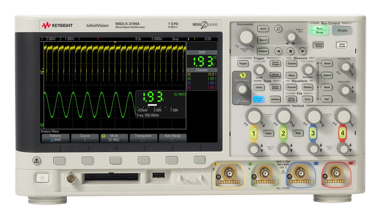 MSOX3104A 混合信号示波器：1 GHz，4 个模拟通道和 16 个数字通道