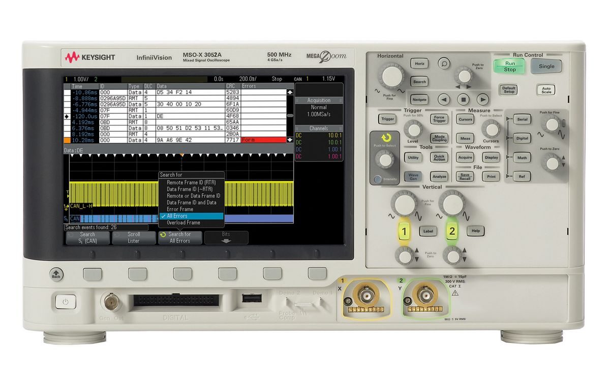 MSOX3052A 混合信号示波器：500 MHz，2 个模拟通道和 16 个数字通道