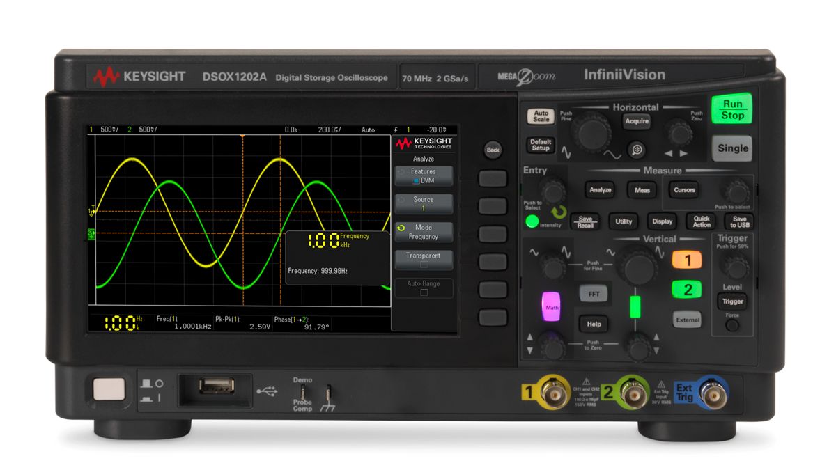 DSOX1202A 示波器：70/100/200 MHz，2 个模拟通道